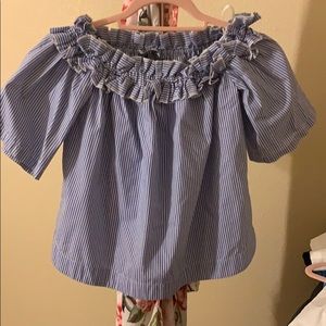 Blue and white vineyard vines off the shoulder top